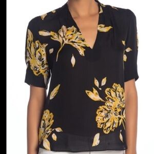 Joie Silk Black and Yellow Floral Blouse